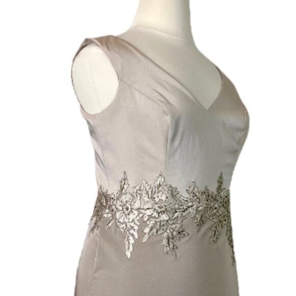 Cameron Blake Evening Gown Dress Sequins A-Line Women’s Champagne Latte Satin 14 - Picture 8 of 15